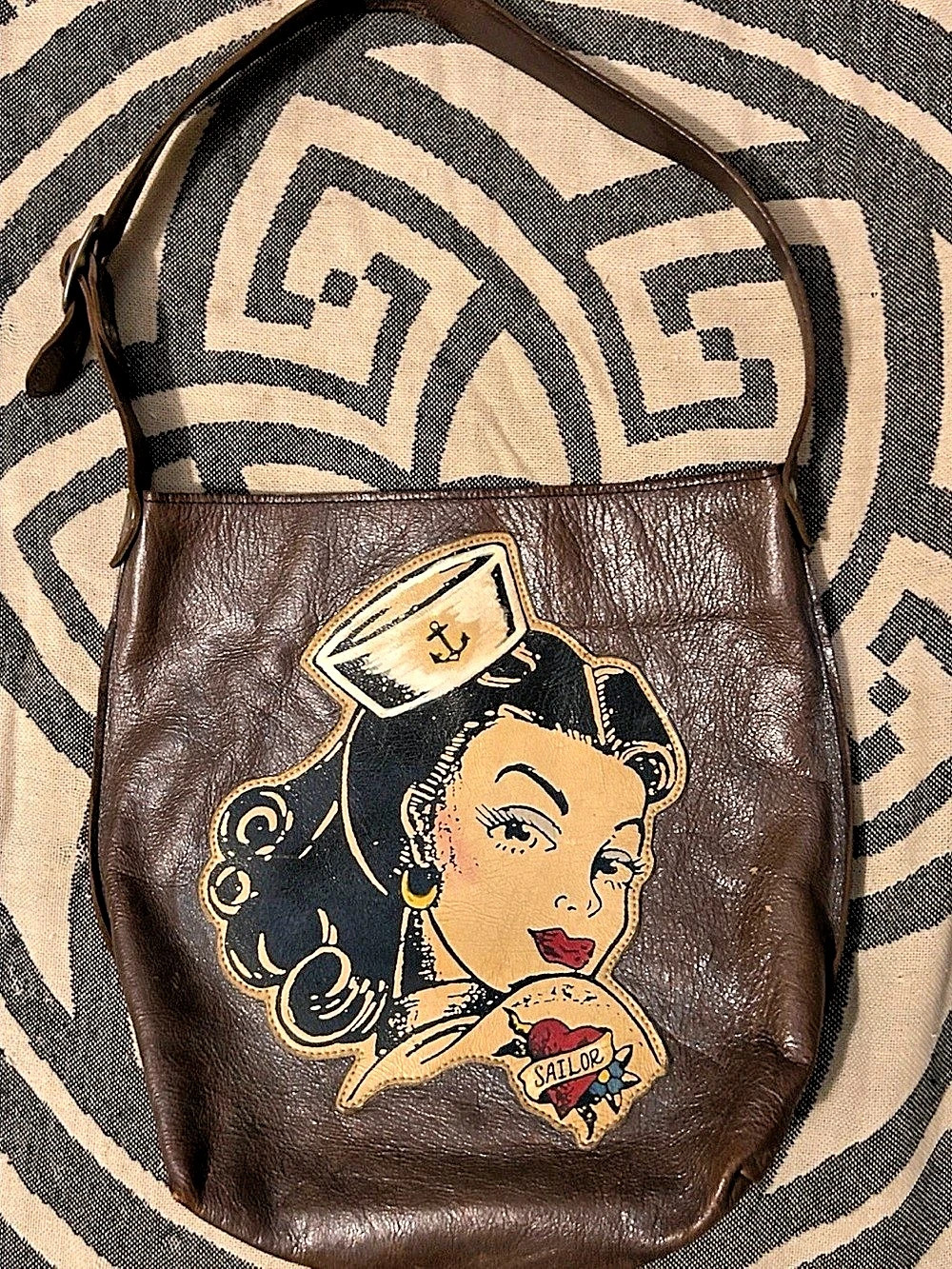 Handmade Vintage Sailor Girl Tattoo Style Bronze Shoulder Bag